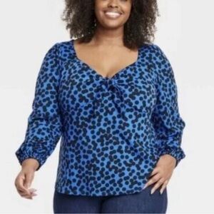 Ava and viv blue and black polka dot bow neck line